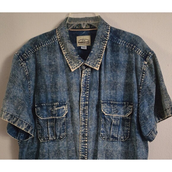 Roebuck & Co Denim Shirt Mens XXL Acid Wash Short Sleeve Button Vintage - Picture 3 of 7